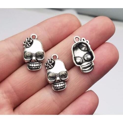 25pcs/lot--21x13mm, Antique silver plated Flower Skull charms ,DIY supplies, Jewelry accessories