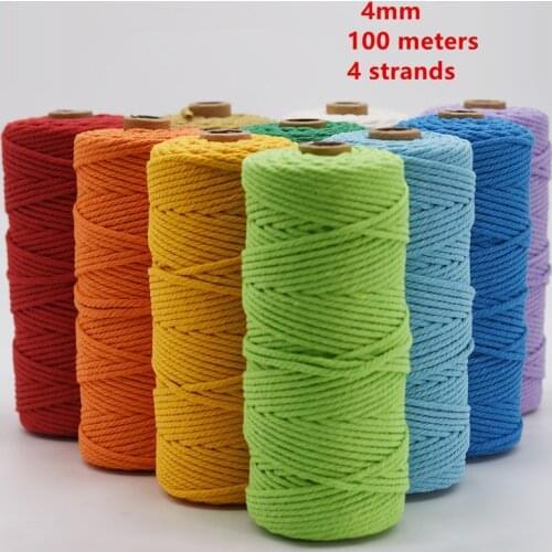 4mm Macrame Cotton Cord Twine String Cord Colored Flipped 100% Natural Cotton Rope Craft Cord for DIY Knitting Home Wedding deco