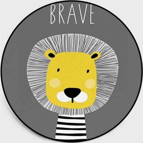White and Grey Cartoon Animals Lion Round Tapete For Living Room Bedroom Carpets Home Decor Rugs Children Kids Play Soft Mat