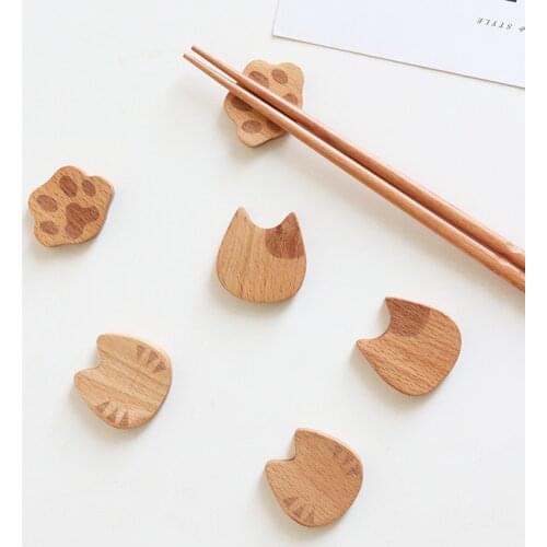 Wooden Chopstick Rest Japanese Style Beech Wood Cat Chopstick Rest Kitchen Cartoon Tableware Chopstick Rests Kitchen Accessories