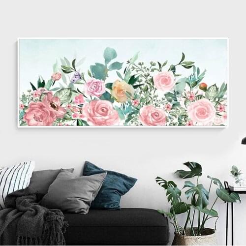 EECAMAIL DIY Diamond Painting Full Diamond Embroidery Nordic Fresh Flowers Horizontal Version Bedroom Hanging Painting No Frame