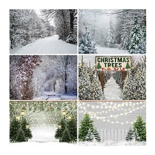 Avezano Winter Snowflake Christmas Backdrop Natural Snow Scene Cedar Portrait Photography Background Xmas Party Photo Booth Prop