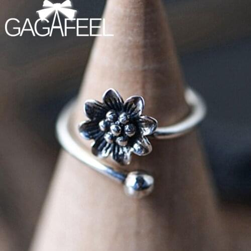 GAGAFEEL Real 925 Sterling Silver Fashion Literary Small Flower Open Ring Temperament Silver Ring Gift Fine Jewelry