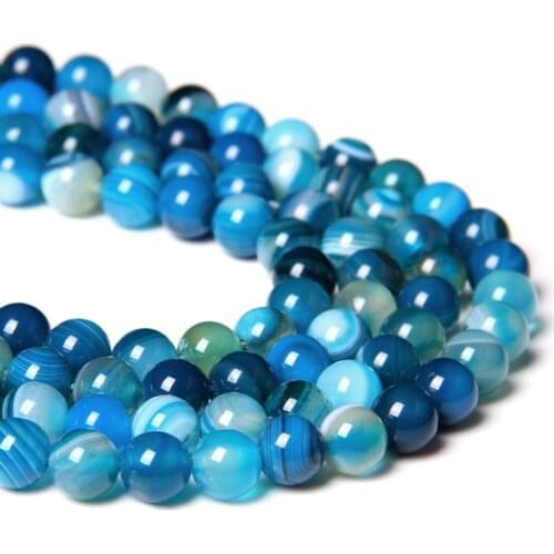 4 6 8 10 12 MM smooth Matte Natural blue round agates Stone Beads loose Blue Stripes Agates Spacer Stone Bead for Jewelry Making