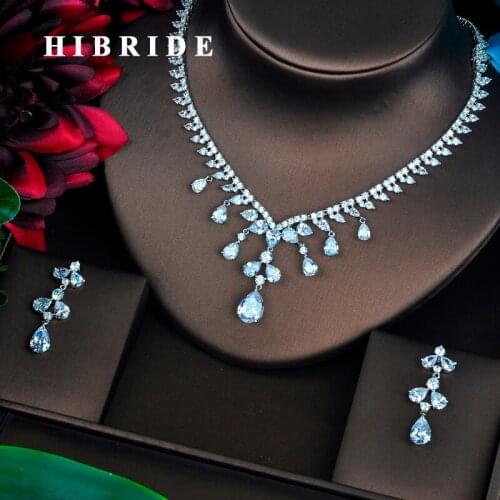 HIBRIDE Brilliant Unique Design CZ Fashion Jewelry Sets For Women Necklace Set Wedding Dress Accessories Birthday Gifts N-471