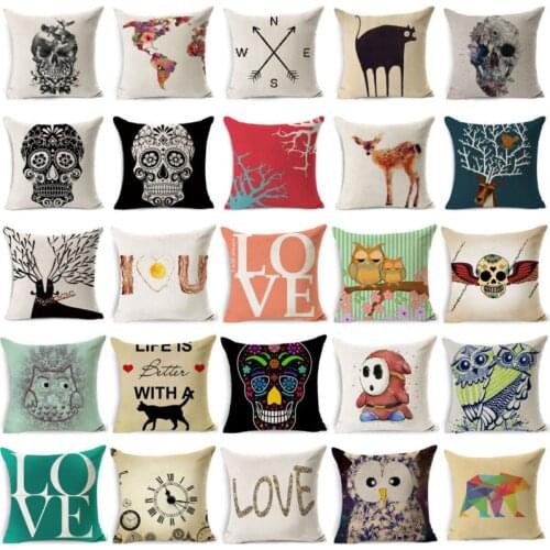 Cotton Linen Cushion CaseBed H Soft Room Gifts Single Sides Printingome Letter Deer Skull Pillow Case