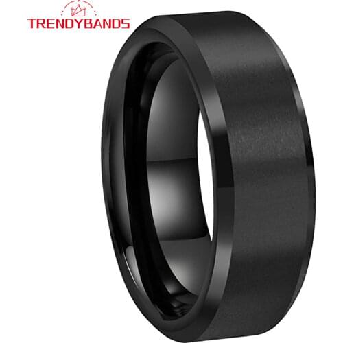 6MM Black Tungsten Carbide Rings For Men Women Wedding Band Beveled Edges Matte Finish Comfort Fit
