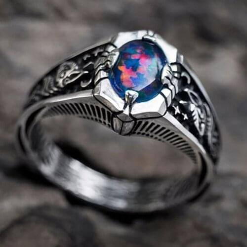 Opal Vintage Carved Star Pattern Unisex Ring Rock Bar Nightclub Special For Man Women Trendy Goth Finger Ring