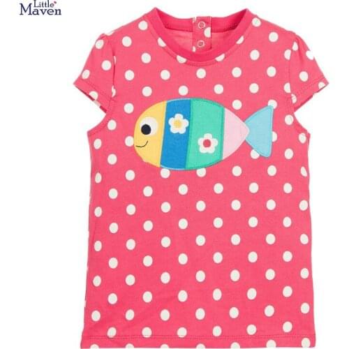 Little Maven Children 2021 Summer New Baby Girl Tops Kids Summer 2-7 Years Clothes dot fish applique Brand Cotton T Shirt 20580