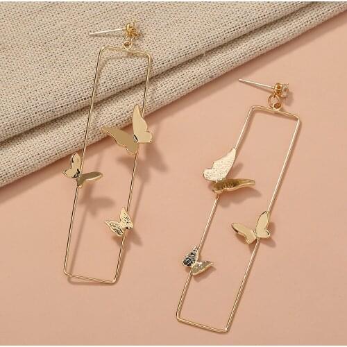 Fashion Hyperbole Butterfly Dangle Earrings Stud Long Geometric Metal Stereo Web Celebrity Eardrop For Women Luxury Jewelry