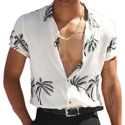 Men T-Shirts with Buttons Sweat-absorbent Short Sleeve loose floral print T-shirt Man Summer T-Shirts Holiday Beach Tees 2021