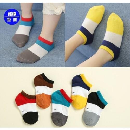 5pairs Childrens Summer Thin Invisible Socks Baby Boy Socks Cotton Stripes Color Matching Boat Socks Free Shipping