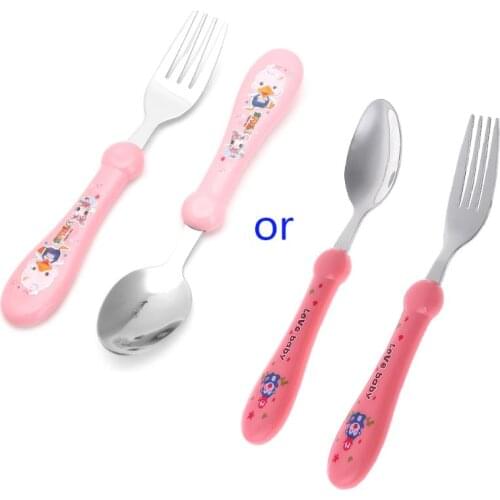 2021 New Kids Baby Cartoon Fork and Spoon Set Tableware Stainless Steel Forks + Spoons