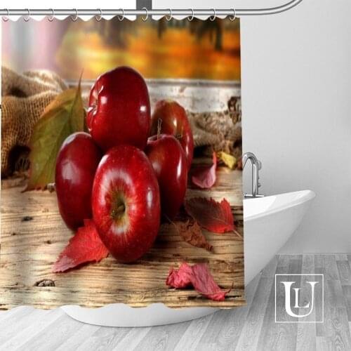 New Arrival Apple Fruit Shower Curtain Polyester Fabric Print Bathroom Curtain Waterproof 12 Hook Bath Curtain