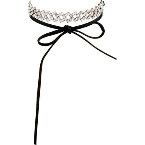 New Fashion Choker Necklaces Women Long Leather Rope Rhinestone Layer Collars Statement Necklaces Jewelry Accessories Wholesale