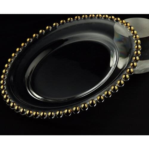 Factory Wholesale 10.5 Inch Gold Silver Rim Clear Beaded Point Glass Dish Charger Plate