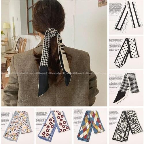 Korean Floral Hair Ribbons for Women Girls Flower Hairbands Scrunchies Ponytail Holder Multifunctional Scarf Hair Accessories