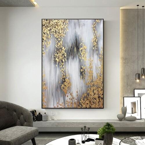 Hand-painted abstract oil painting gold foil decorative painting modern minimalist living room light luxury hanging painting