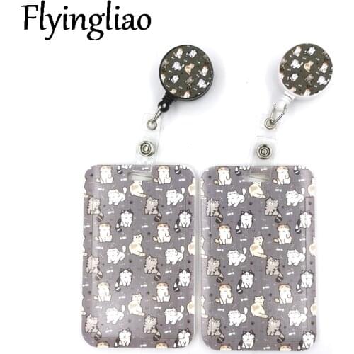 Cartoon Cats Cartoon Cute Credit Card Holder Lanyard Women Men Kid Student Retractable Badge Reel ID Name Bus Clips Card Badge