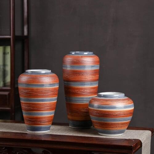Modern Oval Brown Carve Ceramic Flower Pot Vase Arrangement Home Decoration Furnishing Articles