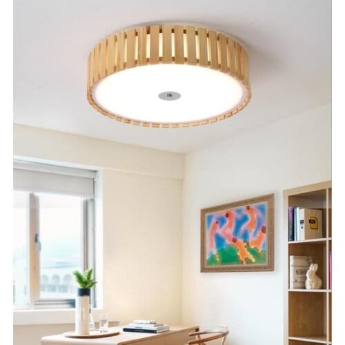 Round New Chinese Japanese Style LED Acrylic Wooden Ceiling Light Lamp For Foyer Study Bedroom Dinning Room Corridor Entryway