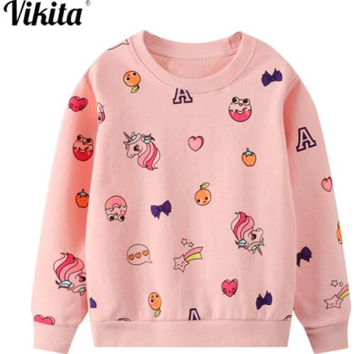 VIKITA Girls Sweatshirt Autumn Cotton Unicorn Print Toddlers Kids Girls Sweatshirt Children Clothes for Girl Casual Tops Wear