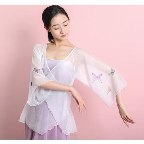 Butterfy Classical Dance Wrap Tops For Ladies Chinese Folk Dance Wear Fairy Stage Costume Dancer Outfit Designer Clothes JL2243