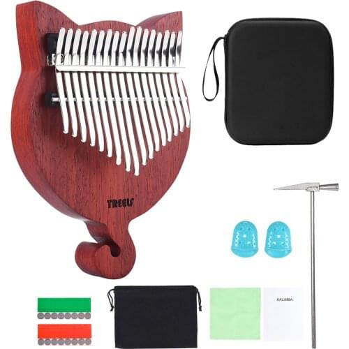 TREELF TF-17CAT Kalimba 17 Key Kalimba Solid Wood Thumb Piano Finger Piano Finger Precussion with Scale Stickers Tuning Hammer