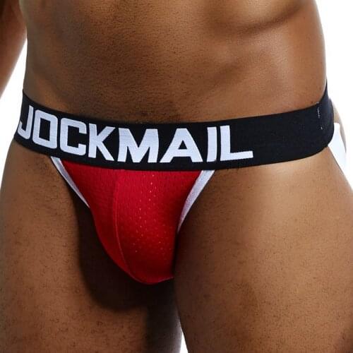JOCKMAIL Brand Breathable Mesh jockstrap Sexy Men Underwear penis thong tanga hombre cueca Gay underwear Male panties Brief hot