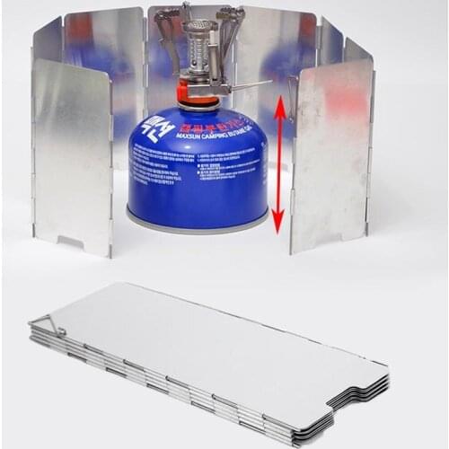 Outdoor Folding Stove Windshield 9 Plates Aluminum Camping Cooking Gas Stove Windscreen Butane Windshield with Carrying Bag