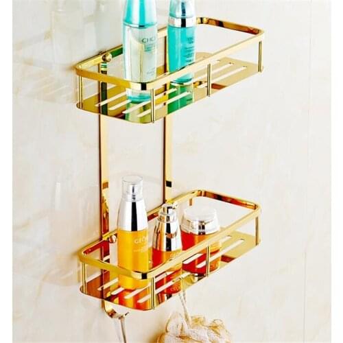 Bathroom Shelf 304 stainless steel Bath Shower Rack Bath Shower Shelf Bath Shower Holder Bolt Inserting Gold Square Corner Shelf