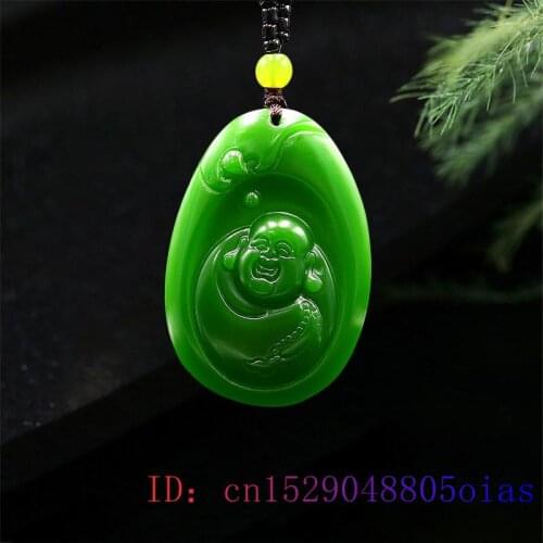 Green Jade Maitreya Pendant Jewelry Buddha Gemstone Gifts Chinese Jadeite Charm Carved Necklace Men Fashion Amulet Natural
