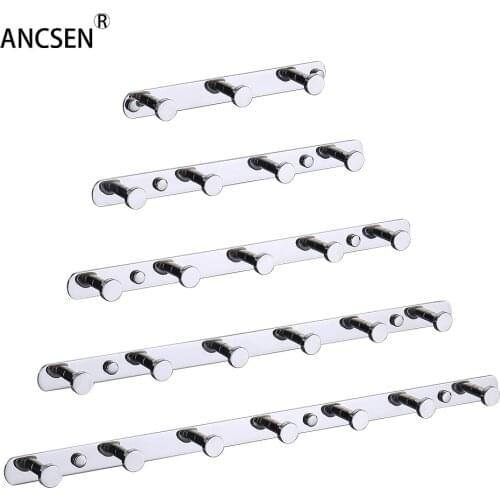 Polishing Mirror Round Bathroom Row Hook 3/4/5/6/7 Holes Wall Mounted Towel Clothes Robe Hat Hooks Hardware Accessories