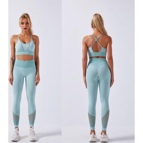 Women 2pcs Yoga Set Ultra Sport Bras Gym Clothes Fitness Suit High Waist Leggings Yoga Pant Sportswear Outfit Tracksuit