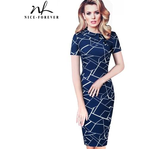 Nice-forever Vintage Elegant Office Work vestidos with Button Business Bodycon Women Pencil Slim Dress B573