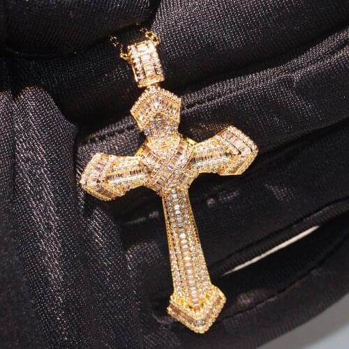 Luxury Jewelry 925 Sterling Silver&Gold Fill Cross Pendant Pave micro AAAAA CZ Eternity Women Lucky Necklace With Chain