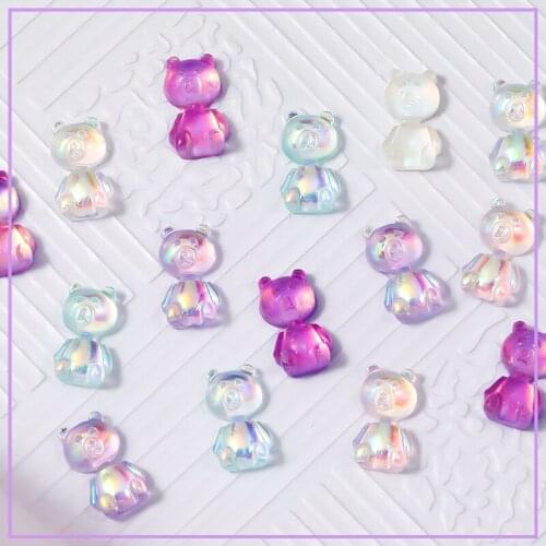 10PCS Aurora Cartoon Little Bear Nail Art Charm Colorful 3D DIY Manicure Tips Accessories Charms