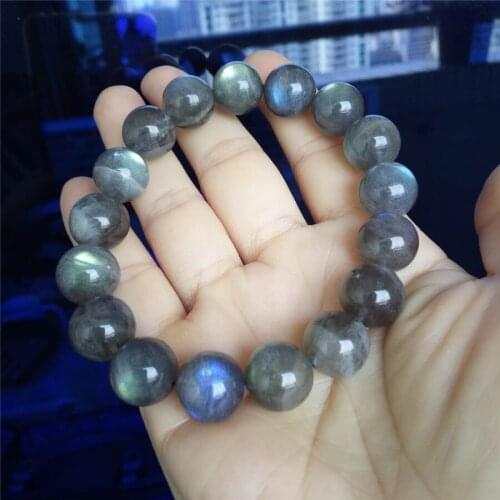 13mm Genuine Natural Labradorite Gems Stone Stretch Bracelets For Women Men Powerful Charm Round Crystal Bead Bracelet AAAAA