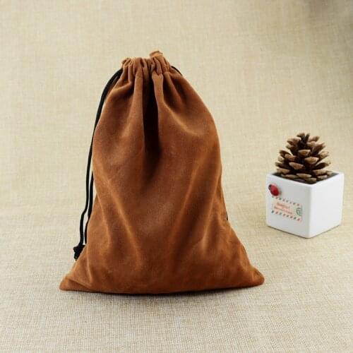 50pcs/lot Coffee Velvet Bags 15x20cm Big Drawstring Jewelry Pouches Cosmetics Watch Packaging Bags Wedding Favor Candy Gift Bag