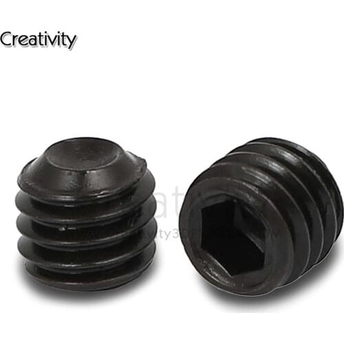 50pcs M3 M4 Black 12.9 Alloy Steel Inner Hexagon Groove Socket Set DIN916 Screw Metric Thread Grub Screws 3D Printer accessorie