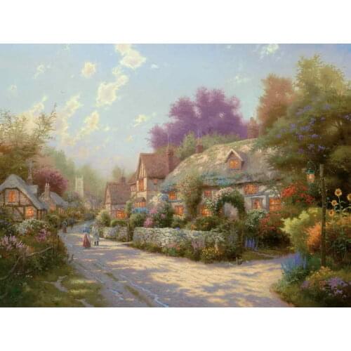 Free shipping! Cobblestone Village Thomas Kinkade HD Canvas Print Living Room Bedroom Wall Pictures Art Painting Home Decoration