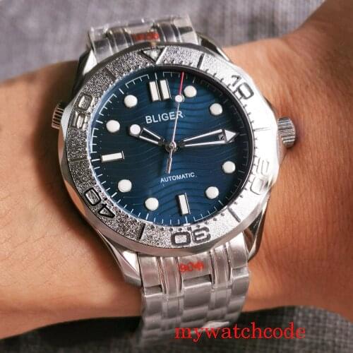Bliger 41mm Blue Dial NH35 MIYOTA 8215 Sapphire Glass Rotating Bezel Luminous Date Autpmatic Mens Watch