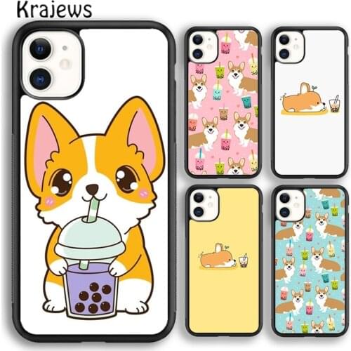 Krajews Corgi and Bubble Tea Phone Case Cover For iPhone 5s SE 6s 7 8 plus X XS XR 11 12 pro max Samsung Galaxy S8 S9 S10 Plus
