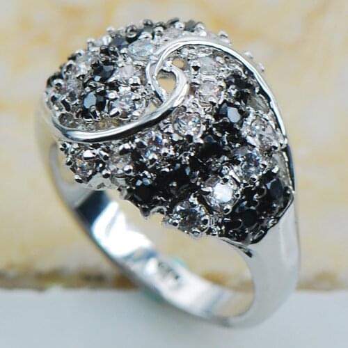 Black White Crystal Zircon 925 Sterling Silver Top Quality Fancy Jewelry wedding Ring Size 6 7 8 9 10 F1169