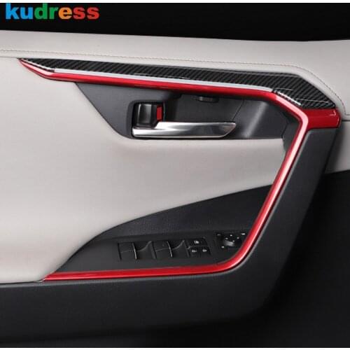 For Toyota RAV4 RAV 4 2019 2020 2021 Carbon Fiber Inner Upper Door Armrest Cover Trim Decoration Strip Car Accessories 4pcs
