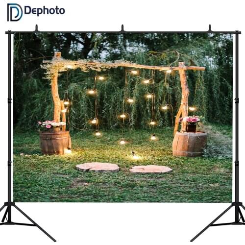DePhoto Garland Gate Lights Outdoor Wedding Scene Photographic Backdrops Customized Photography Backgrounds For Shoot Props