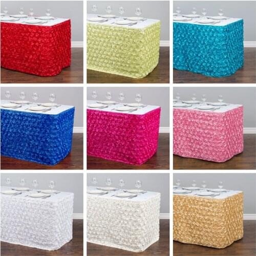 3M Long New Design Satin Rosette Table Skirt Cake Tale Cloth Skirting For Wedding Event Banquet Festival Decoration