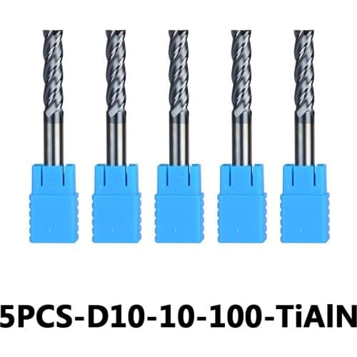 5pcs/lot D10-10-100 4-Flute Flattened Head Milling Cutters Tungsten Steel End Mills Carbide End mills HRC45 With Straight Shank