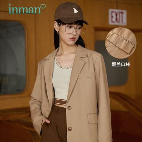 INMAN Korean Fashion Style Suit Blazer Women Autumn Winter Causal Khaki Streetwear Girl Outerwear Coat