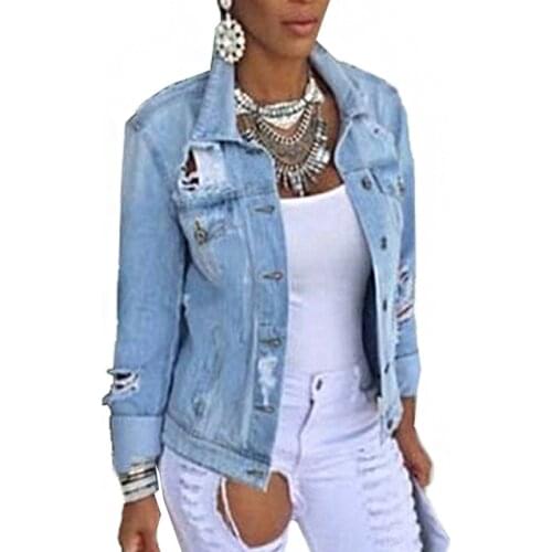 Women Denim Jacket Female Coat Autumn Long Sleeves Jeans Jackets Lapel Tops Pocket Single Breasted Casual Outerwear Coat